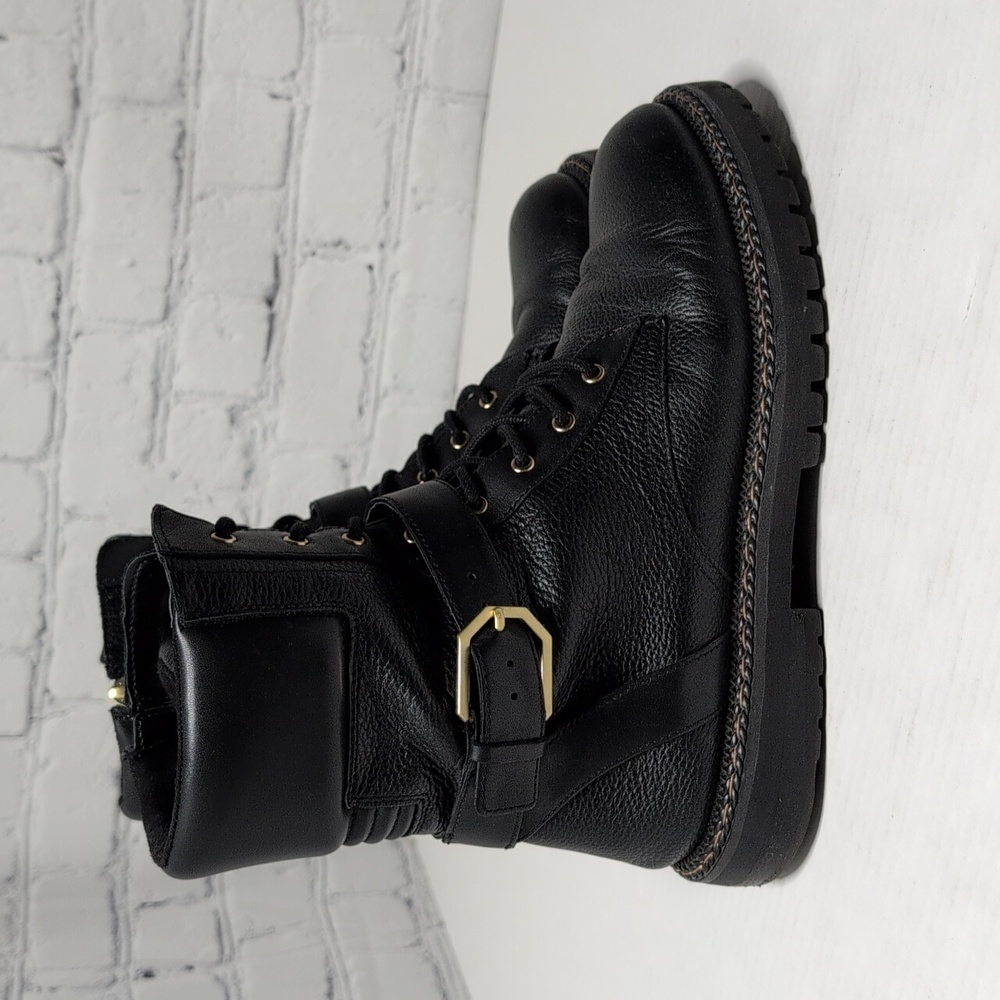 Vince Camuto Repla Black Leather Lace Up Moto Combat Boots - Picture 2 of 8